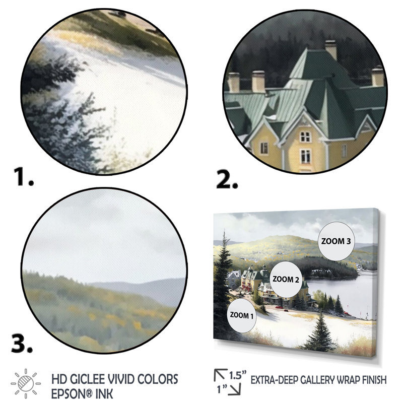 Saison hivernale Mont-Mont V - reproduction sur toile, L 40 po x H 30 po, Toile avec cadre flottant or
