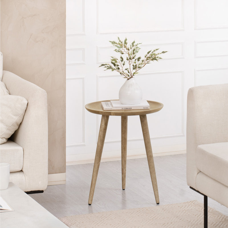 Zoey Solid Wood 3 Legs Accent Table, Warm Sand