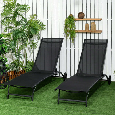 Outsunny Chaise Lounge Outdoor, 2 Piece Lounge Chair With Wheels, Tanning Chair With 5 Adjustable Position For Patio, Beach, Yard, Pool