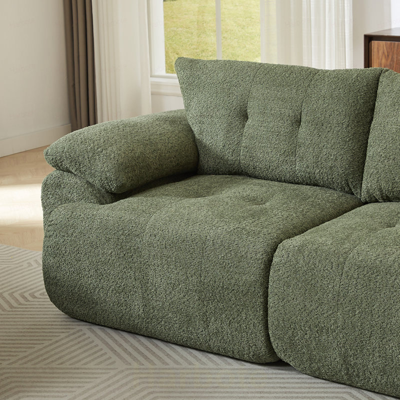 Grand canapé moderne à 3 places, canapé en chenille, dossier rembourré, dossier en corne courbée, Chenille-vert