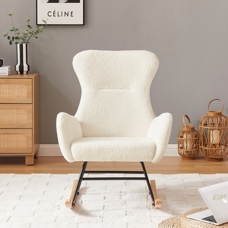Chaise berçante en velours, Blanc cassé