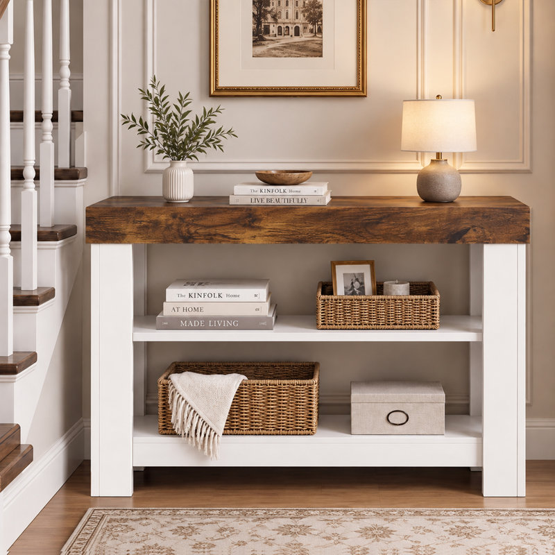 Console 47,24 po pour petits espaces avec rangement à 3 niveaux, Noyer