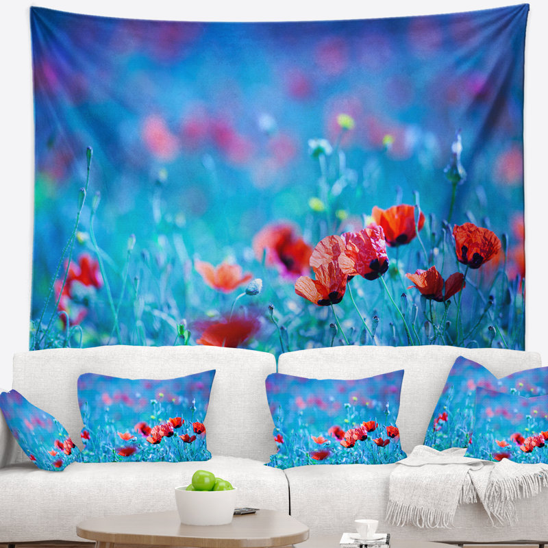 Tapisserie «Poppy Flowers Field at Night», H 32 po x l 39 po