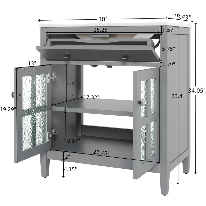 Meuble-lavabo simple 30 po avec lavabo en céramique, Gris