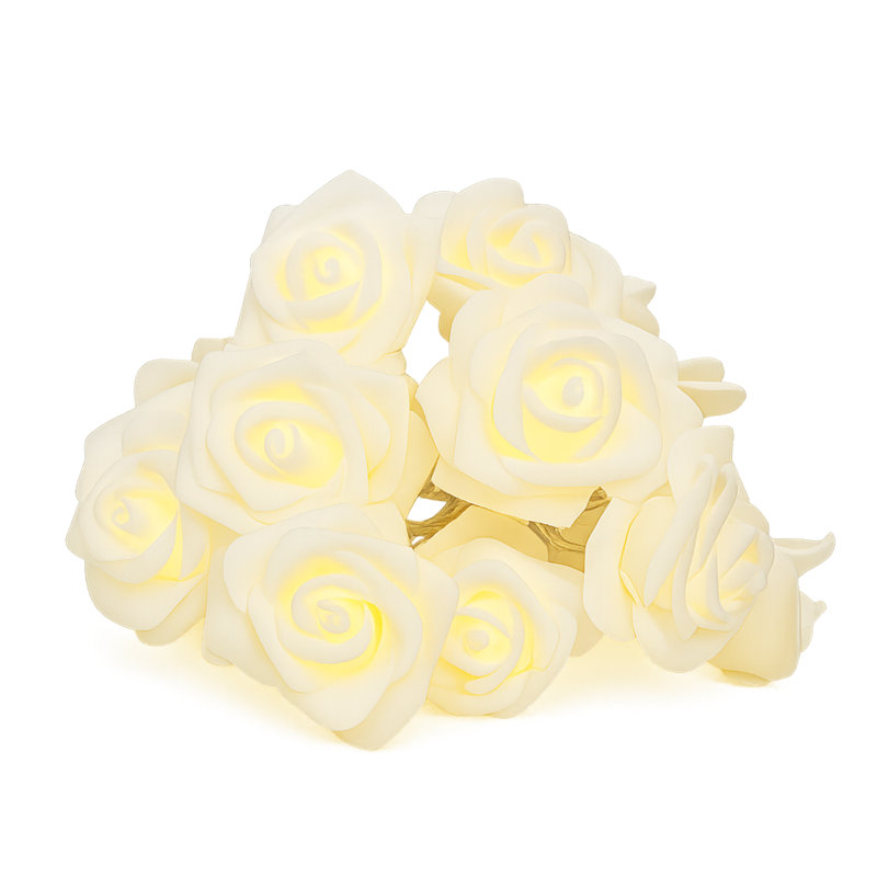 2-Pack 20 LED Warm White Rose String Lights – 9.5ft Soft PE Flowers for Wedding & Home Decor