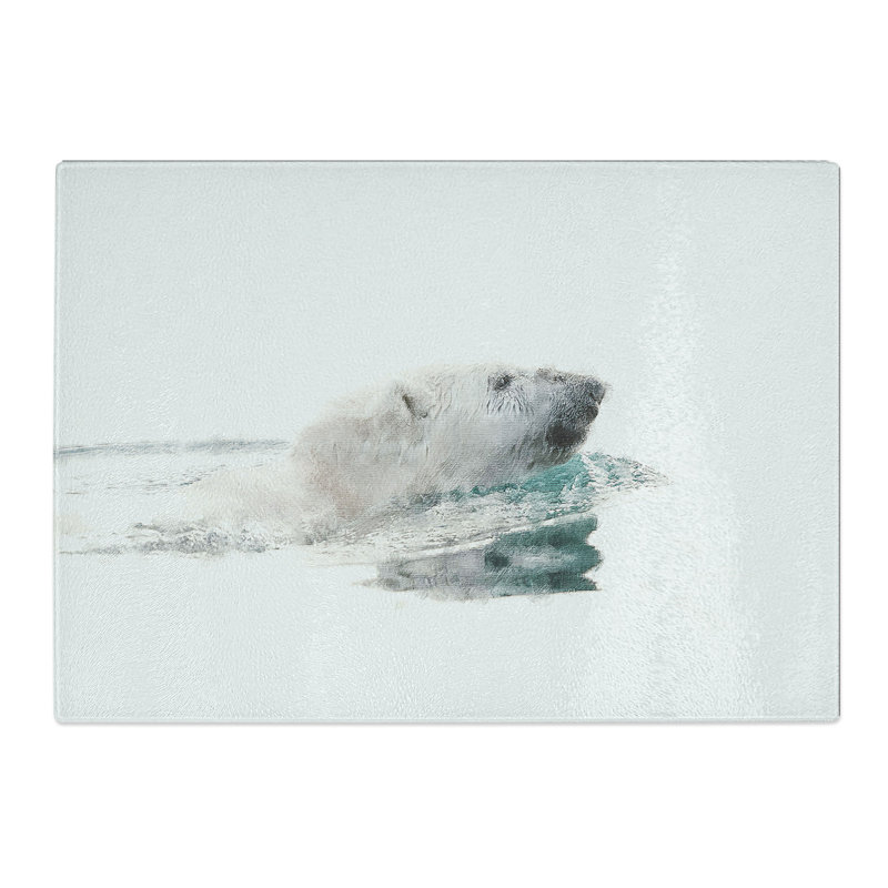 Tempered Glass Polar Bear Swimming Chopping Board, 28.5 cm x 39 cm