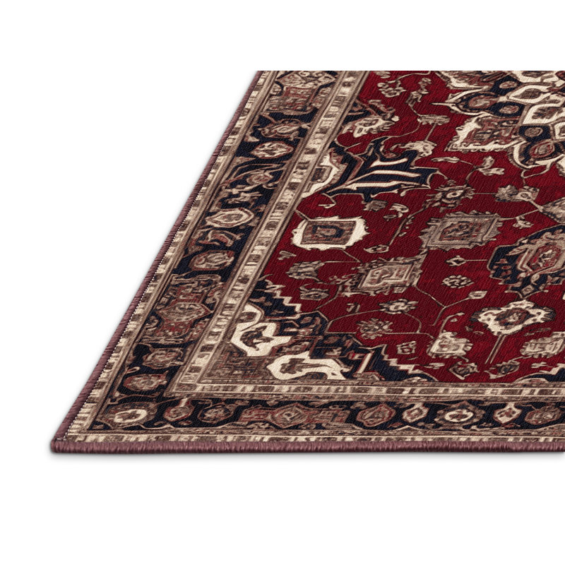 Tapis rouge persan lavable à la machine, Rectangulaire 7 pi x 10 pi