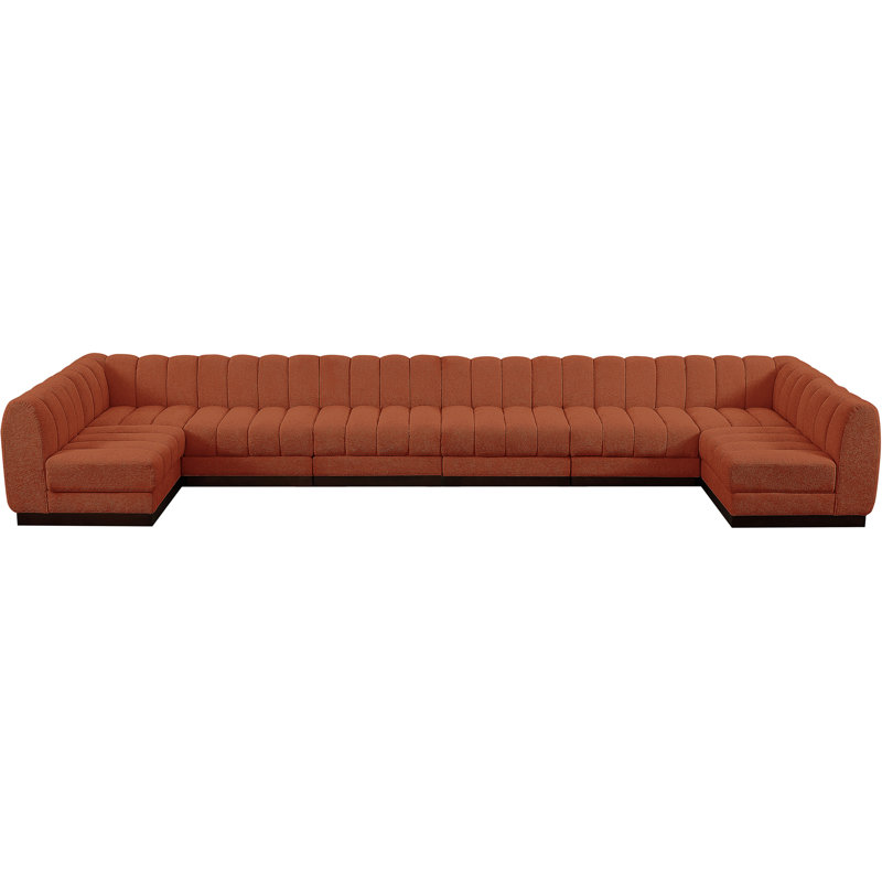 Canapé modulaire rembourré 8 pièces Quinn, Tissu cognac chenille