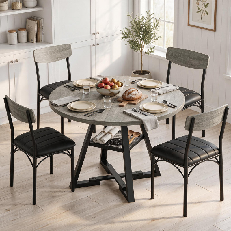 Ensemble de table ronde et quatre chaises, Gray