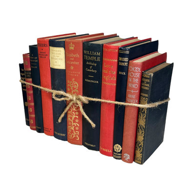Decorative Books - Vintage Regency Book Bundles - 1 Foot of Navy and Red Books