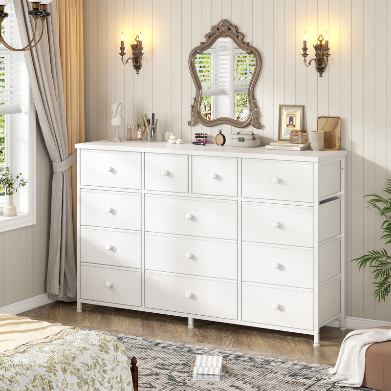 Commode pour chambre à coucher avec 13 tiroirs, commode longue, commode, Blanc