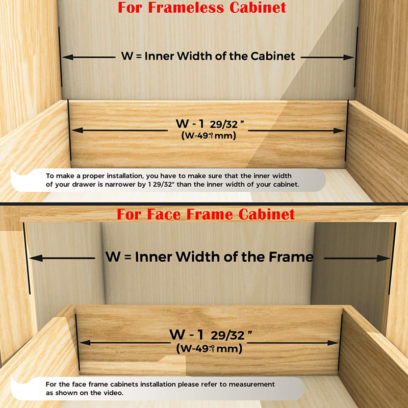 Full Extension 8'' Soft Close Metal Drawer Slide, 21" W x 10" D