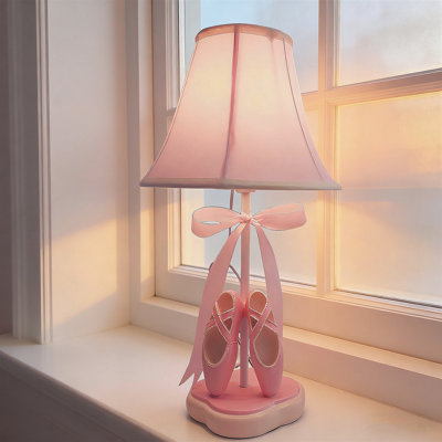 Ballet Shoe Kids Lamp 14" – Pink Resin Table Lamp, Cute Bedside Light For Girls, Includes LED Bulb, Safe For Children, Nursery/ Bedroom Decor