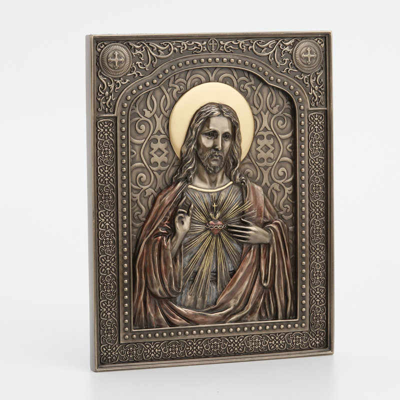 Plaque murale en bronze coulé à froid 7,48 pouces l Le Sacré-Cœur de Jésus