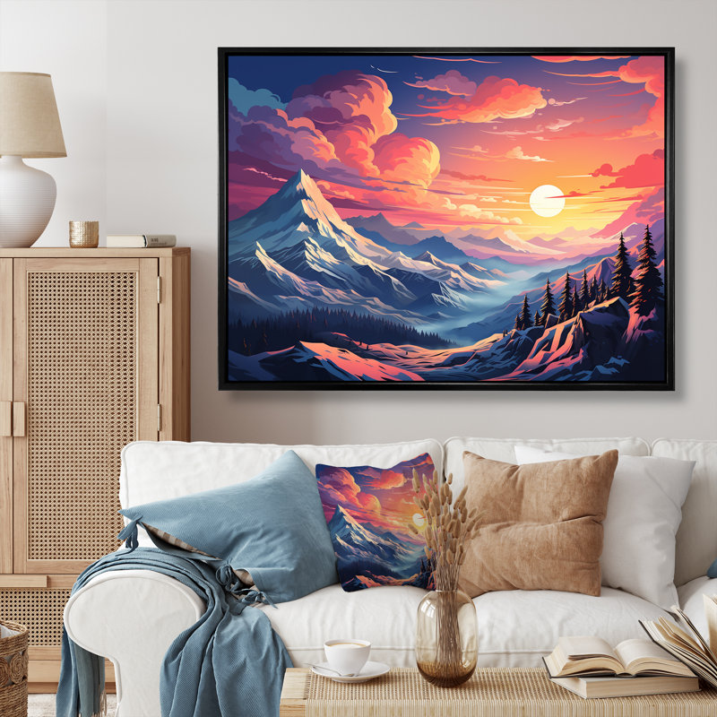 «Space Landscape Mountain Sunset», art mural, H 30 po x l 40 po x P 1,5 po, Cadre flottant noir