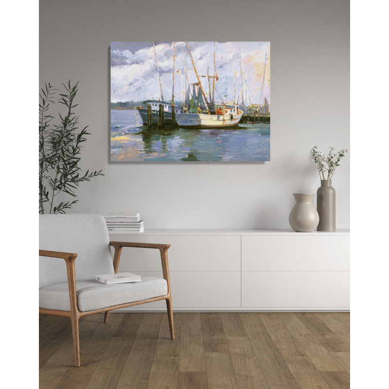 John Beard Collection''s Mayport Shrimp Boats On Giclee Canvas Hand Embellished Art, 20" H x 24" W x 1" D, Wrapped Canvas