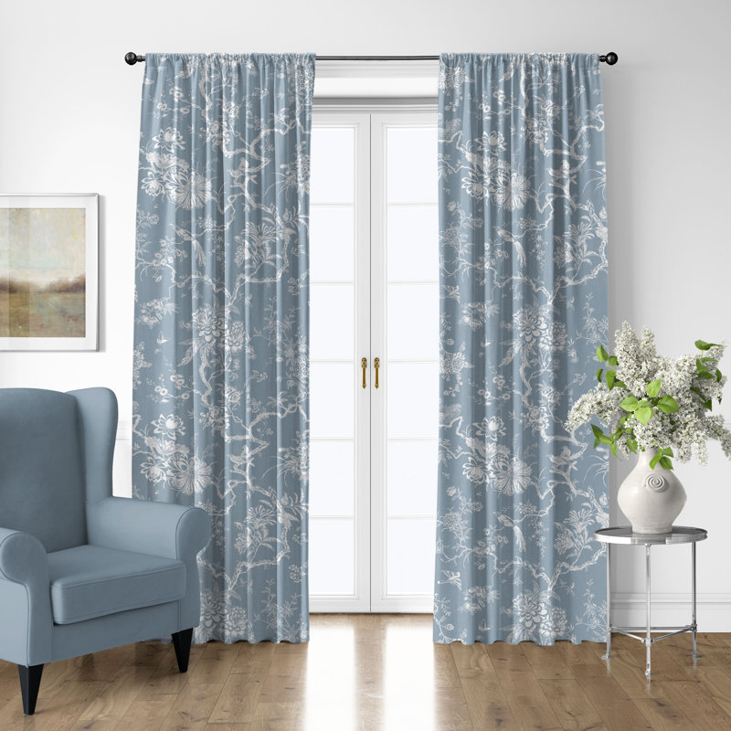 Elwood Cornflower Cotton Simple Top Pocket Drapery Panel Set of 2, 50" W x 144" L