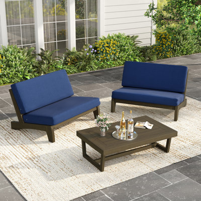 Polett Outdoor Conversation Set Solid Wood Group With Two Loveseats And Coffee Table