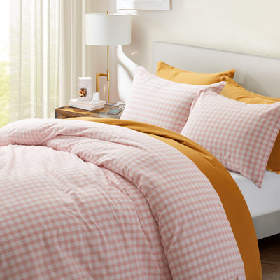 Washed Cotton Gingham Plaid Duvet Cover Set