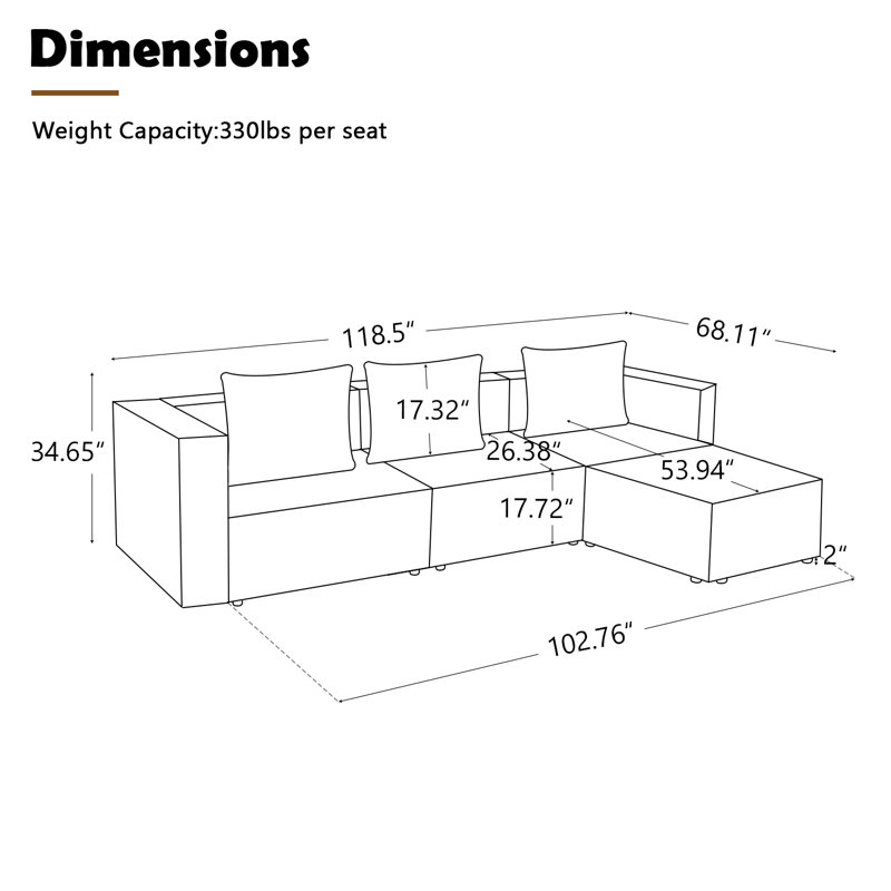 Upholstered Leather L-Shaped Modular Sofa, Black Faux Leather