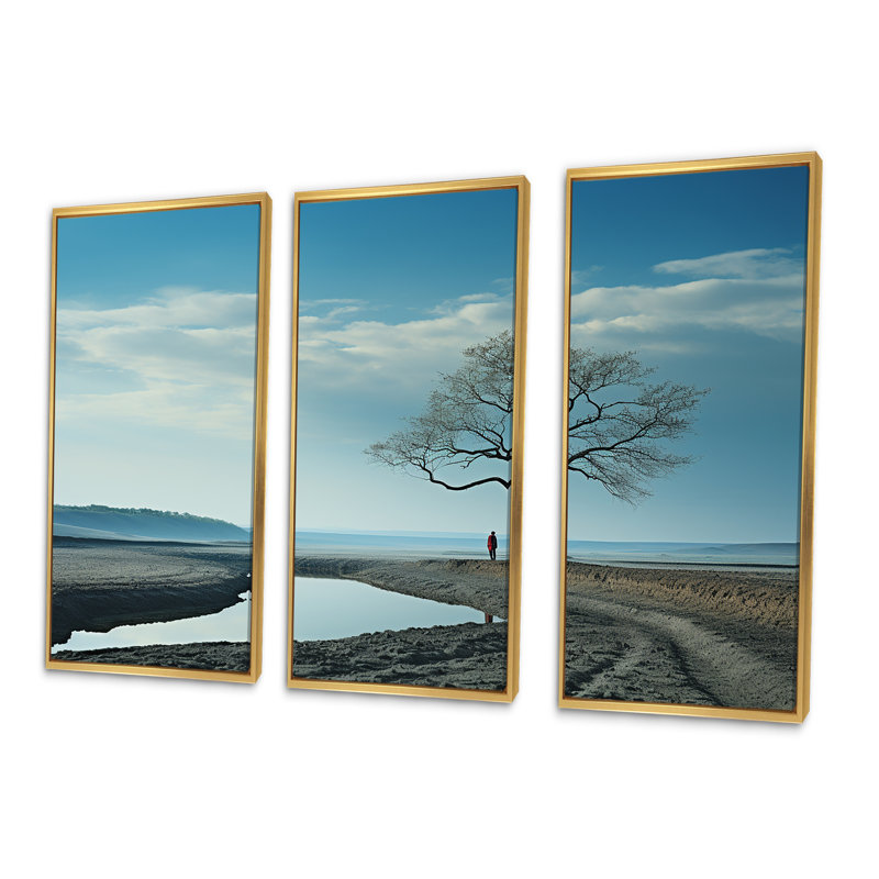 Minimalisme, campagne, ensemble d'art sur toile, Cadre flottant doré, H 40 po x l 60 po x P 1 po