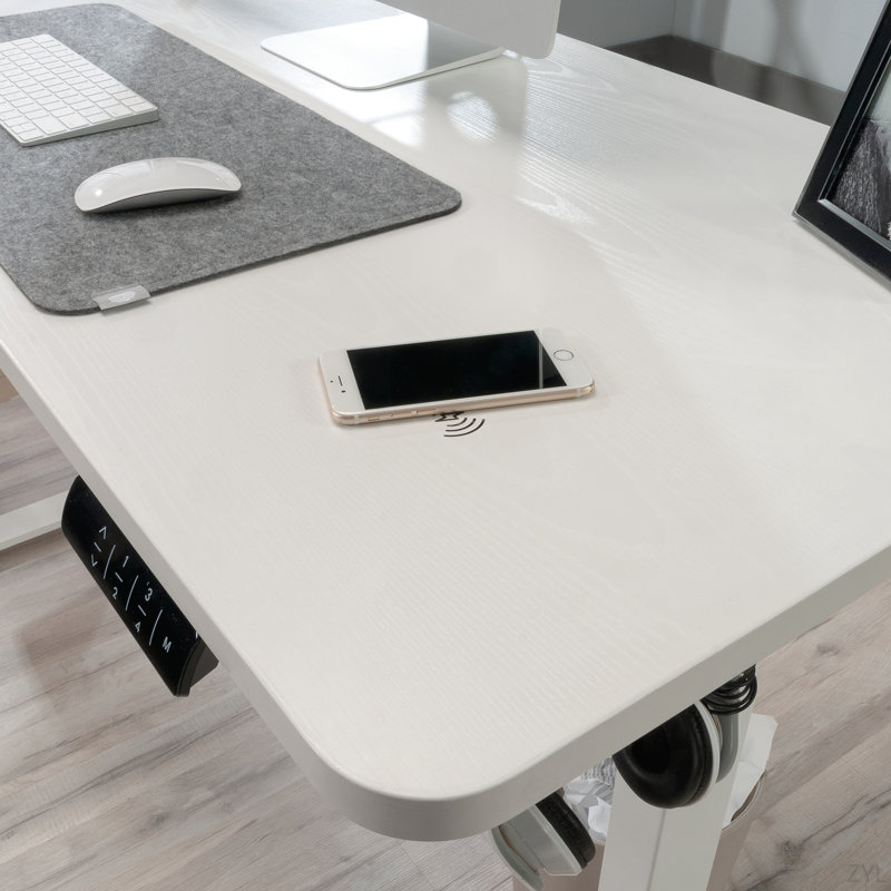 Sit/Stand Desk, White Finish, 28.35" H x 59.84" W x 26.77" D