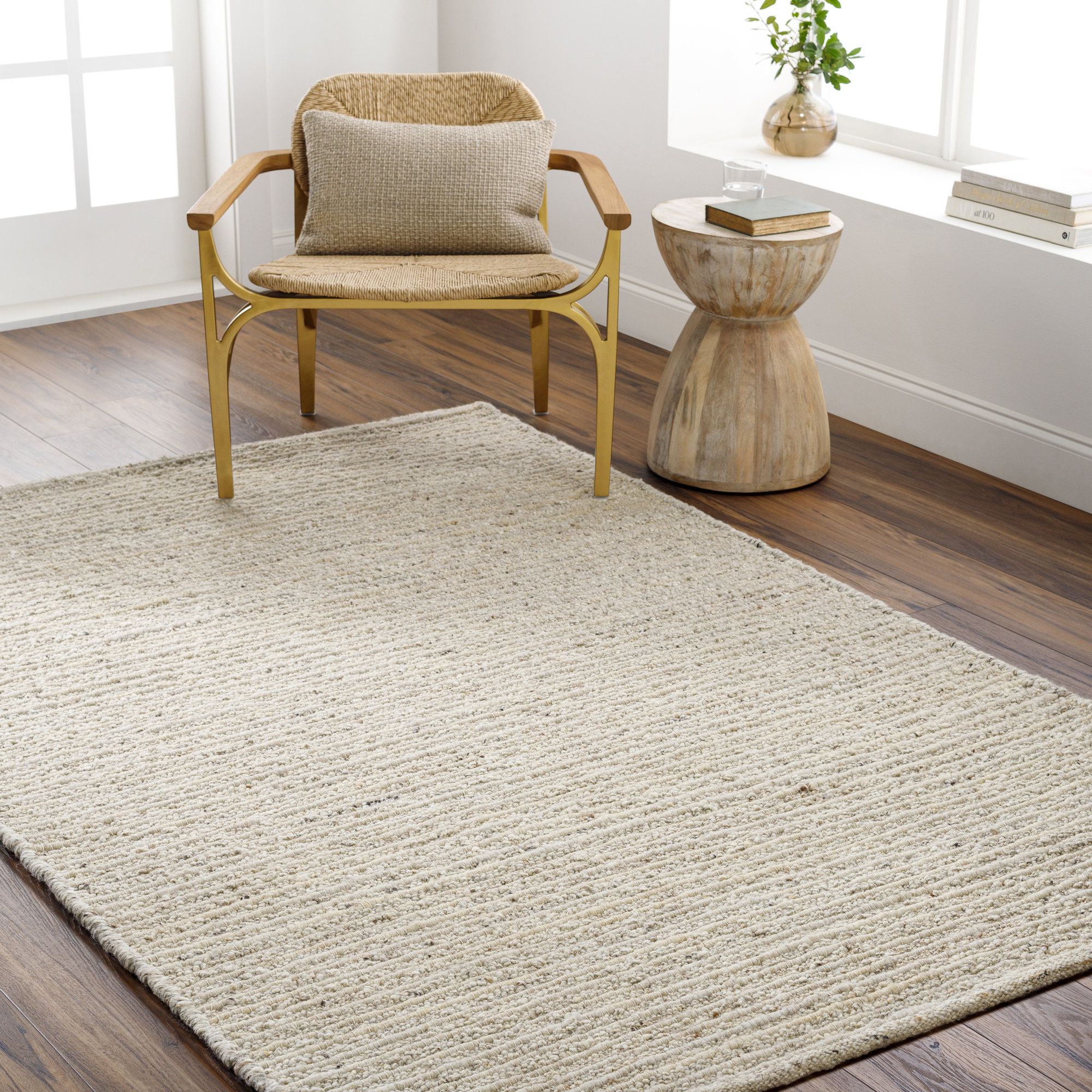 Joly Handmade Wool Beige Rug, Rectangle 10' x 14'