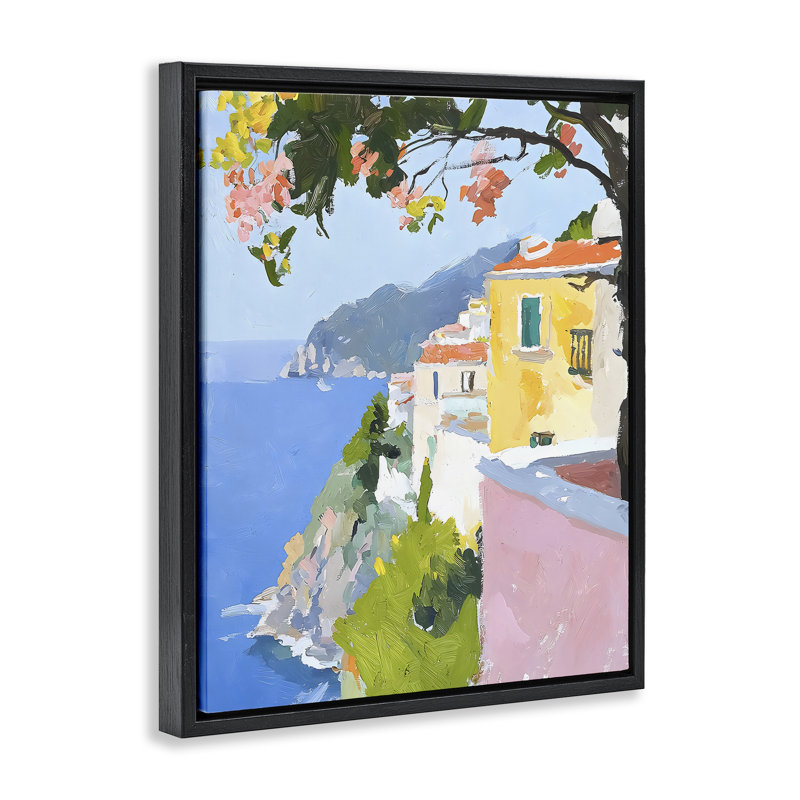 Cadre flottant Coastal Italian Sea View, design par Riley B, H 31 po x l 25 po, Cadre flottant noir de jais