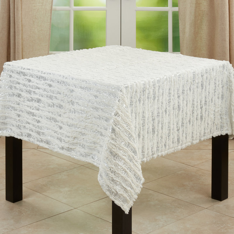 Talon Geometric Square Tablecloth, Silver