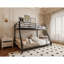 Lit superposé simple en métal pour enfants et adultes, avec barrière de sécurité et échelle, noir