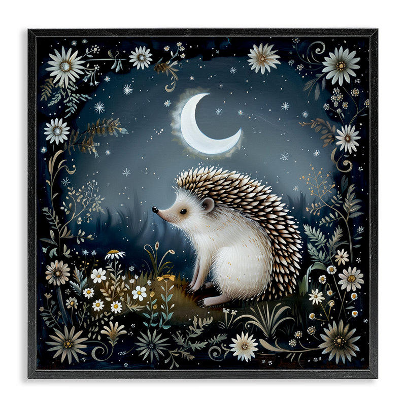 Hérisson sous la lune, art giclée par The Dutch Lady, H 12 po x l 12 po, Giclée encadrée noir minuit