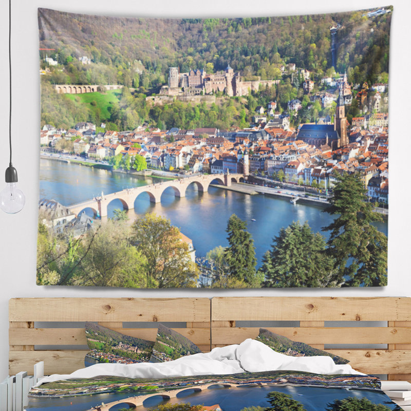 Tapisserie river et heidelberg cityscape neckar, H 32 po x l 39 po
