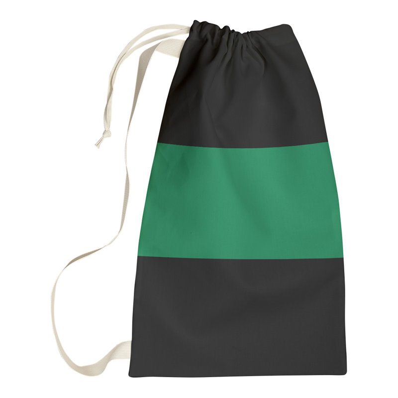 Boston Fabric Laundry Bag with Handles, Large ( 36" x 28" x 1.5"), Black/Green/Black