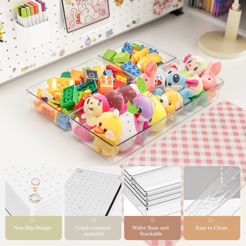Ensemble de 12 organisateurs de tiroir de cuisine en plastique transparent, 4 salles de bain polyvalentes