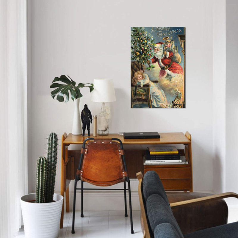«Merry Christmas Santa», impression sur toile, H 26 po x l 18 po x P 1,5 po, Toile tendue, Pas de tapis