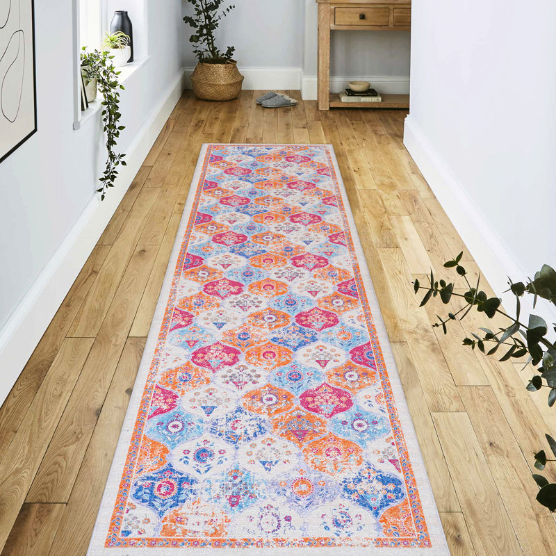 Cream Area Rug 2'6''X10' Washable, Low-Pile Harmony, Non-Slip, Non-Shedding, Foldable, & Pet , Balances Living Room, Bedroom, Kitchen, Dining Room Style, Decor For
