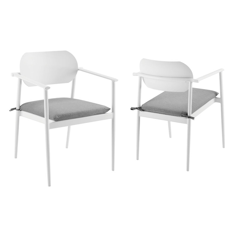 Ensemble de 2 chaises de salle à manger d'extérieur en aluminium empilables Aeris, Gris clair, Blanc