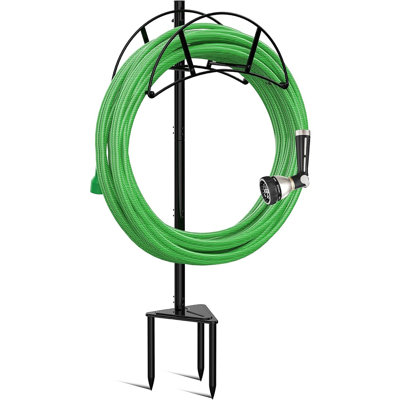 Support et boyau d'arrosage de jardin autoportant et robuste - Organisateur de support de boyau d'arrosage en métal, peut contenir jusqu'à 150 pi de boyau, rangement de jardin extérieur (noir)