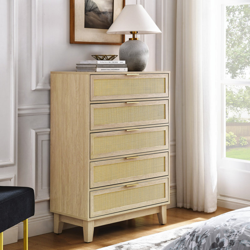 Commode 5 tiroirs Baudilio, Bois naturel