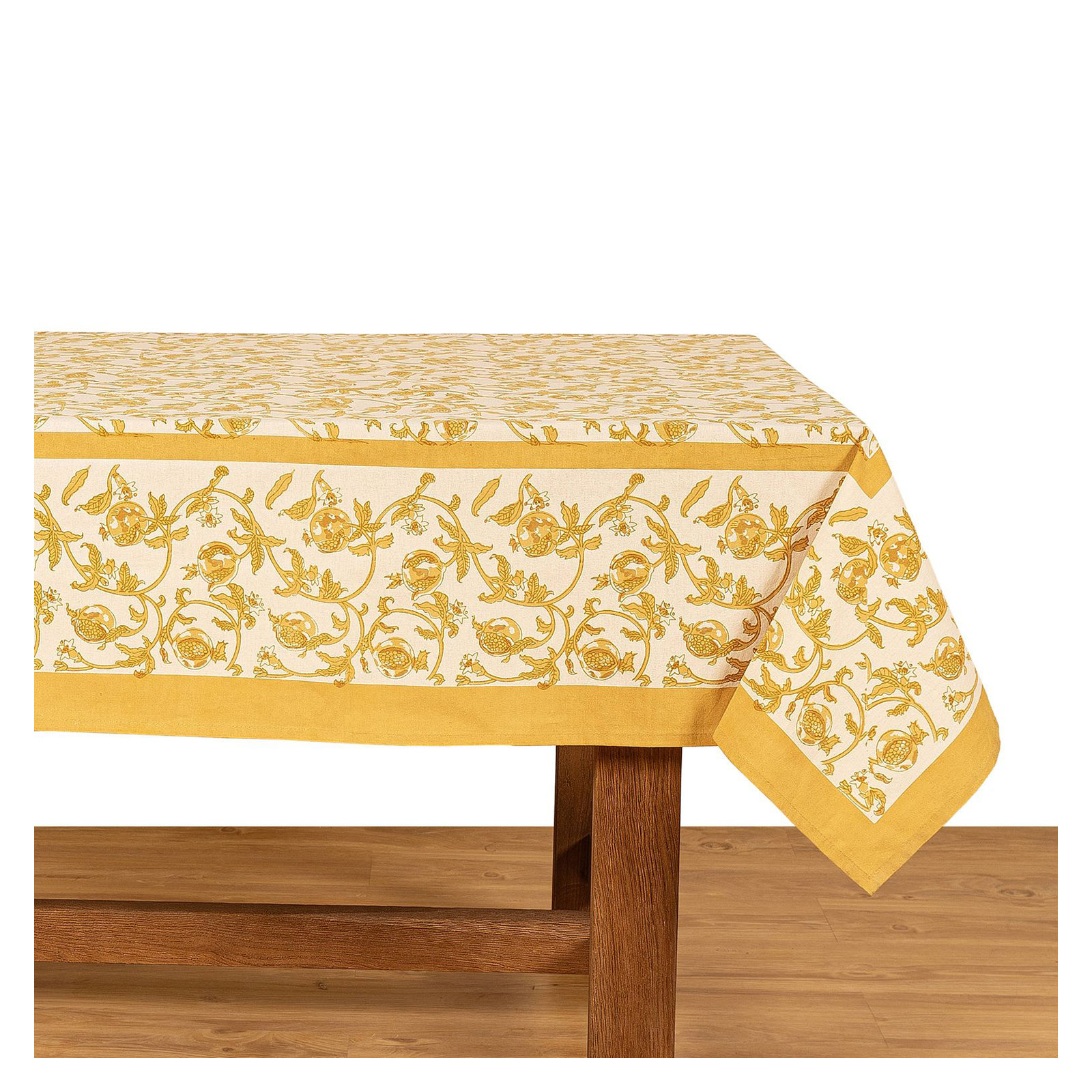 Bryah Floral Tablecloth, 86" L x 59" W, Mustard/White