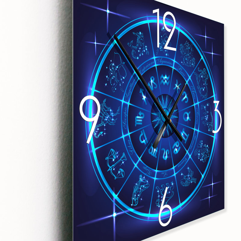 Horoscope néon bleu profond avec signes du zodiaque, Très grand
