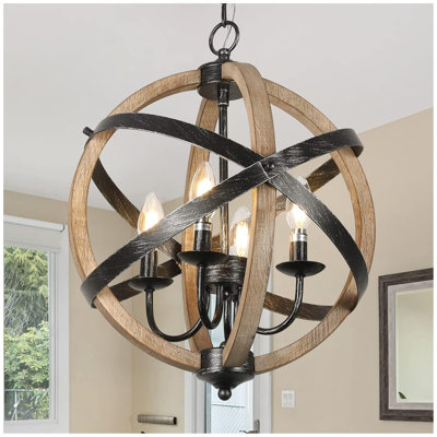 Farmhouse Chandelier Light Fixtures?4-Light Dining Room Light Fixtures Height Adjustable?Rustic Wood Light Fixtures Ceiling Hanging For Kitchen, Living Room, Hallway, Bedroom, Foyer Entryway