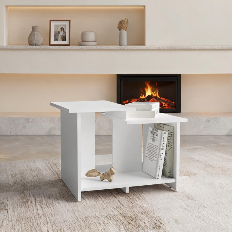 Table basse rectangulaire blanche de 23,6 po de large avec tablette ouverte, 16.92" H x 23.57" W x 17.63" D