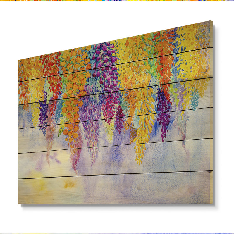 Composition de fleurs colorées - peinture sur bois sans cadre, H 30 po x l 40 po x P 1 po