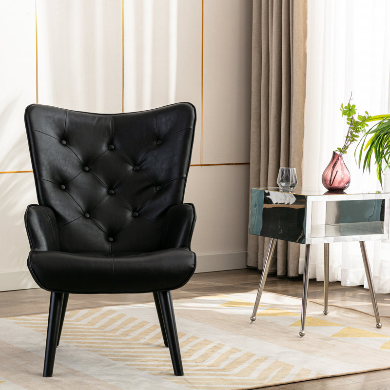 Marauder Upholstered Wingback Chair, Black Polyurethane