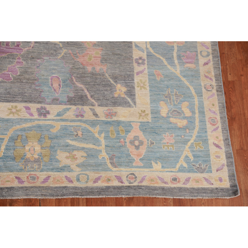 Handmade Gray Oushak Vegetable Dye Large Rug 10x14