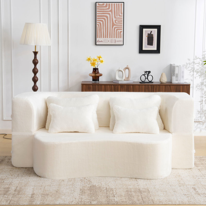 Grand futon en mousse à haute densité grand avec 4 coussins, matelas pliant blanc moderne, pour la chambre à coucher et le salon, aucun assemblage requis