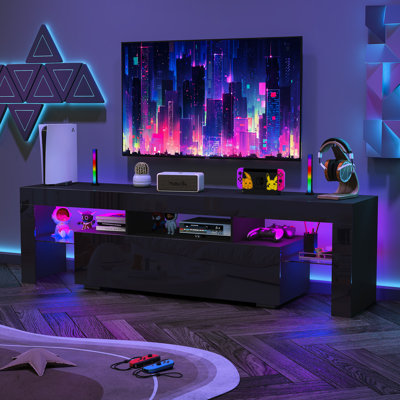 Kappenne Adjustable TV Stand for TVs up to 70" with 2 Storage Cabinets and RGB LED Lights