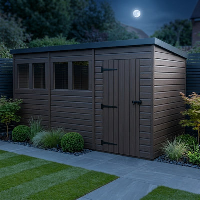 Total Sheds 12ft x 7ft Composite Pent Garden Shed - Single Door - With Windows - EPDM Rubber Roof - UK Manufactured