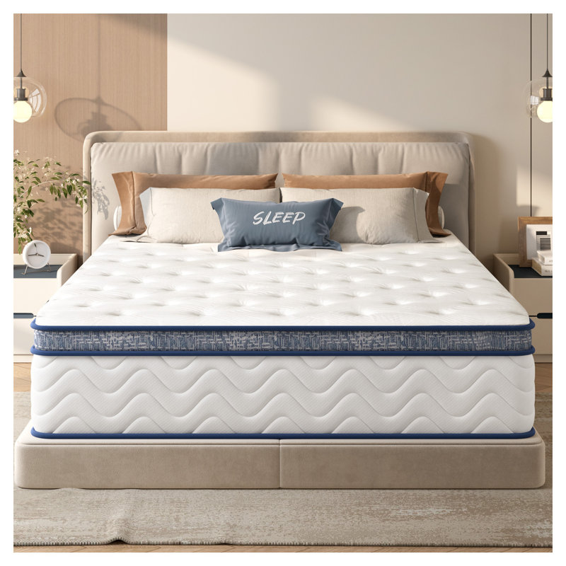 Grand matelas hybride de 10 pouces avec ressorts ensachés individuellement, housse en coton